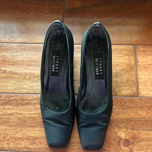 Vintage Stuart Weitzman Black Sq Toe Block Heel Pump Size 7